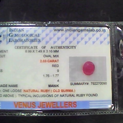 2.15 Ct Natural Old Burma Mines Ruby Gemstone Manik Stone