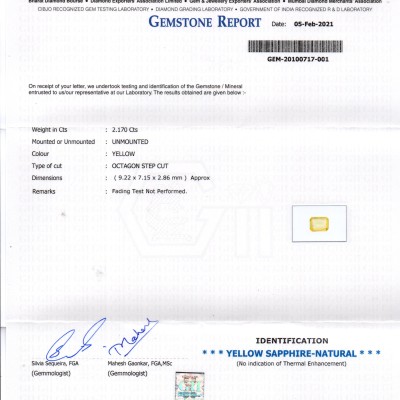 2.17 Ct Gii Certified Unheated Untreated Natural Ceylon Yellow Sapphire AAA 2.17 Ct Gii Certified Unheated Untreated Natural Ceylon Yellow Sapphire AAA