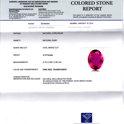 2.19 Ct IGI Certified Unheated Untreated Natural Pinkish Ruby **RARE** 2.19 Ct IGI Certified Unheated Untreated Natural Pinkish Ruby **RARE**
