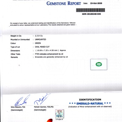 2.21 Ct GII Certified Untreated Natural Zambian Emerald Gems AAA 2.21 Ct GII Certified Untreated Natural Zambian Emerald Gems AAA