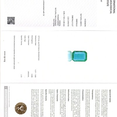 2.22 Ct IGI Certified Untreated Natural Zambian Emerald Gemstone AAA
