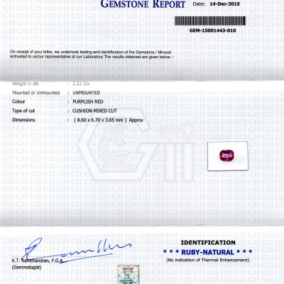 2.22 Ct Certified Unheated Untreated Natural Madagaskar Ruby