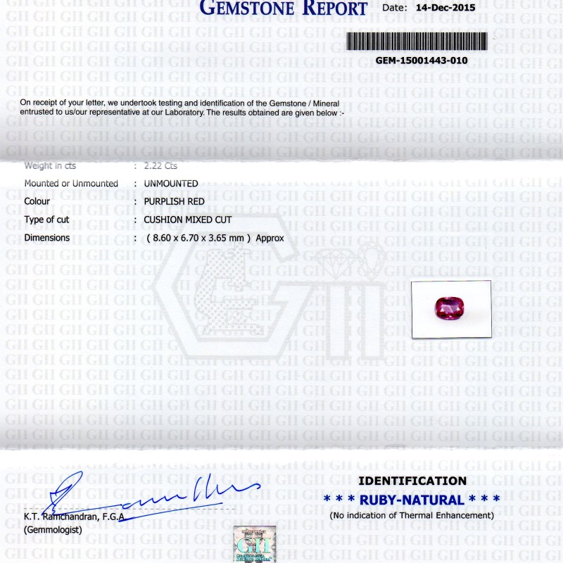 2.22 Ct Certified Unheated Untreated Natural Madagaskar Ruby