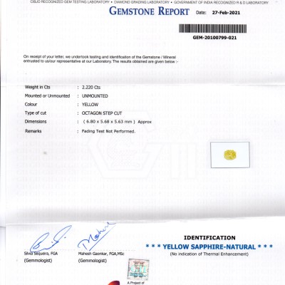 2.22 Ct Gii Certified Unheated Untreated Natural Ceylon Yellow Sapphire AAA 2.22 Ct Gii Certified Unheated Untreated Natural Ceylon Yellow Sapphire AAA
