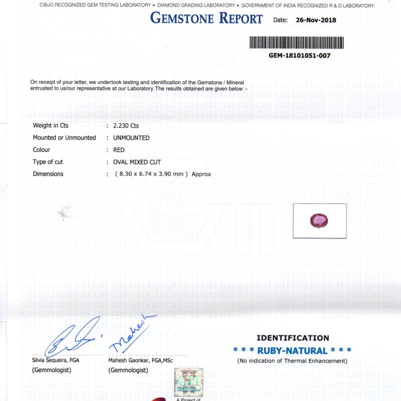 2.23 Ct GII Certified Unheated Untreated Natural Madagaskar Ruby AAA 2.23 Ct GII Certified Unheated Untreated Natural Madagaskar Ruby AAA