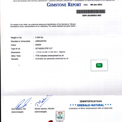 2.25 Ct Certified Untreated Natural Zambian Emerald Gems AAA 2.25 Ct Certified Untreated Natural Zambian Emerald Gems AAA