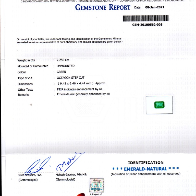 2.25 Ct Certified Untreated Natural Zambian Emerald Gems AAA 2.25 Ct Certified Untreated Natural Zambian Emerald Gems AAA