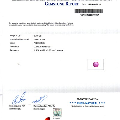2.28 Ct GII Certified Unheated Untreated Natural Madagaskar Ruby
