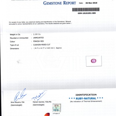 2.29 Ct GII Certified Unheated Untreated Natural Madagaskar Ruby AAA 2.29 Ct GII Certified Unheated Untreated Natural Madagaskar Ruby AAA