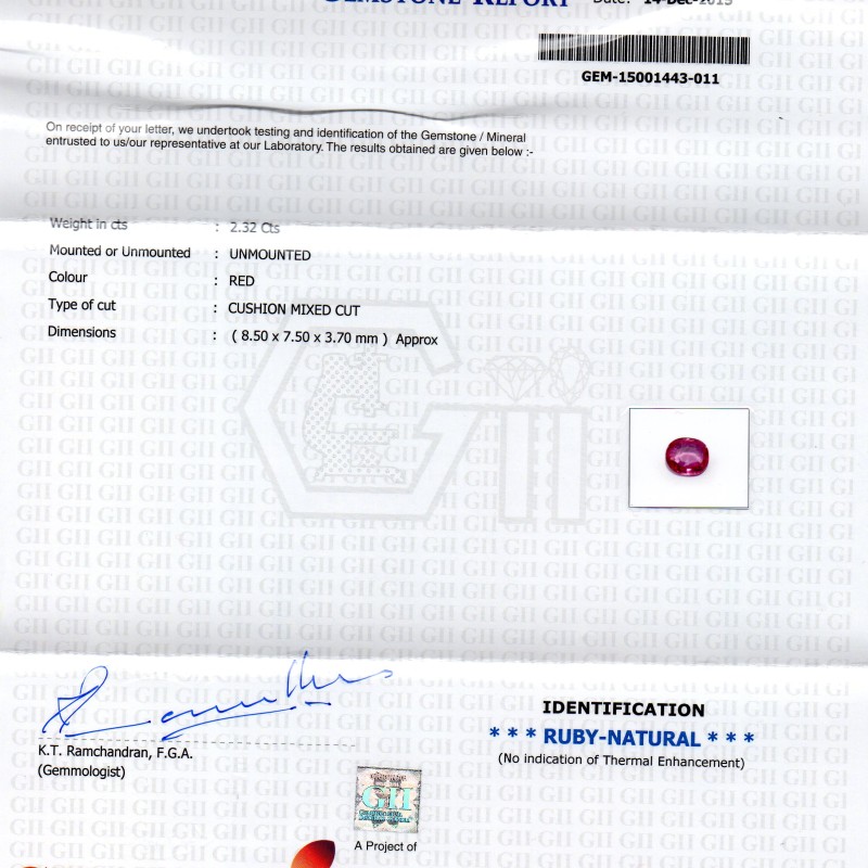 2.32 Ct Certified Unheated Untreated Natural Madagaskar Ruby
