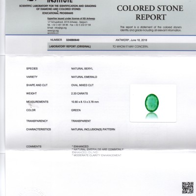 2.33 Ct IGI Certified Untreated Natural Zambian Emerald Gemstone AAA 2.33 Ct IGI Certified Untreated Natural Zambian Emerald Gemstone AAA