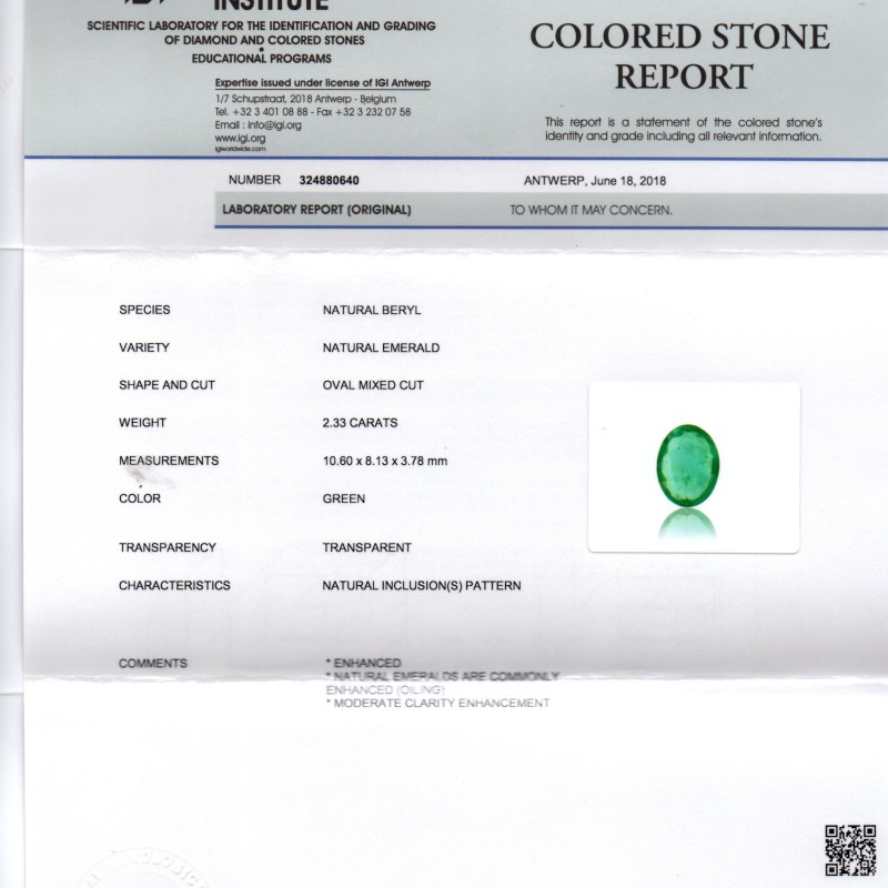 2.33 Ct IGI Certified Untreated Natural Zambian Emerald Gemstone AAA 2.33 Ct IGI Certified Untreated Natural Zambian Emerald Gemstone AAA