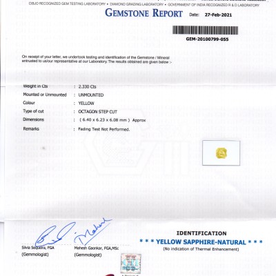 2.33 Ct Gii Certified Unheated Untreated Natural Ceylon Yellow Sapphire AAA 2.33 Ct Gii Certified Unheated Untreated Natural Ceylon Yellow Sapphire AAA