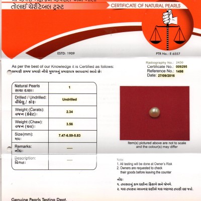 2.34 Ct 3.56 Chaw Natural Basra Pearl Real Basra Moti Certified 2.34 Ct 3.56 Chaw Natural Basra Pearl Real Basra Moti Certified
