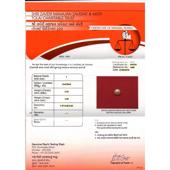 2.34 Ct 3.56 Chaw Natural Basra Pearl Real Basra Moti Certified