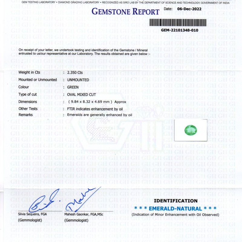 2.35 Ct GII Certified Untreated Natural Colombian Emerald Gemstone AAA 2.35 Ct GII Certified Untreated Natural Colombian Emerald Gemstone AAA