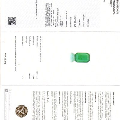 2.35 Ct IGI Certified Untreated Natural Zambian Emerald Gemstone