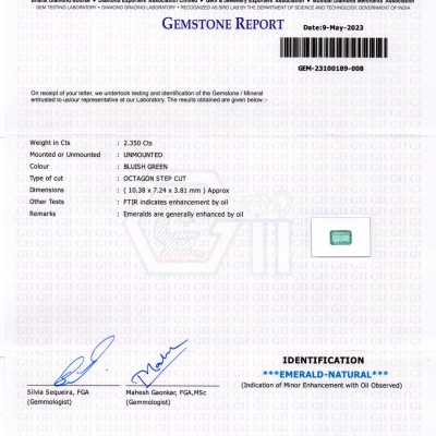 2.46 Ct GII Certified Untreated Natural Zambian Emerald Panna AAAA