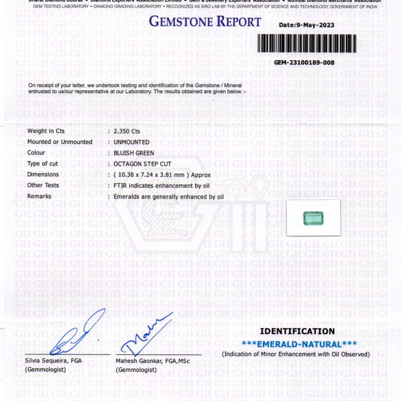 2.46 Ct GII Certified Untreated Natural Zambian Emerald Panna AAAA