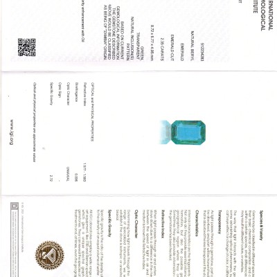 2.35 Ct IGI Certified Untreated Natural Zambian Emerald Gemstone AAA 2.35 Ct IGI Certified Untreated Natural Zambian Emerald Gemstone AAA
