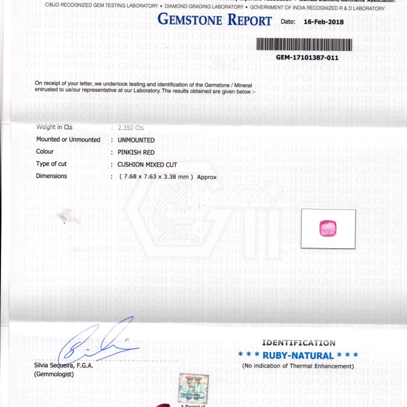 2.35 Ct GII Certified Unheated Untreated Natural Madagaskar Ruby