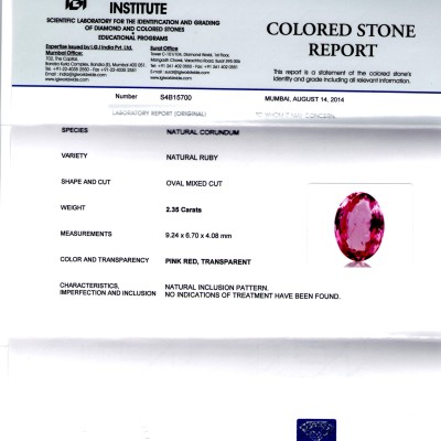2.35 Ct IGI Certified Unheated Untreated Natural Madagaskar Ruby