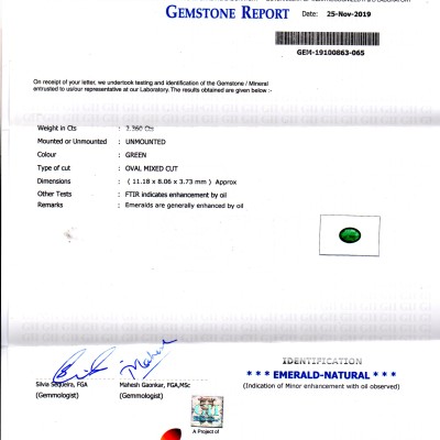 2.36 Ct GII Certified Untreated Natural Zambian Emerald Gems AAAAA 2.36 Ct GII Certified Untreated Natural Zambian Emerald Gems AAAAA