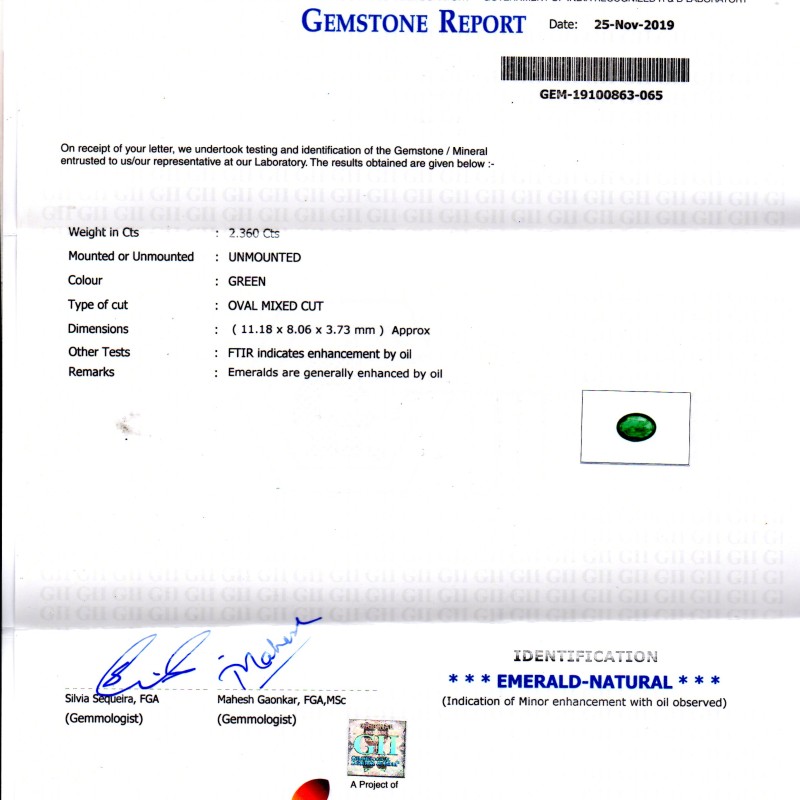 2.36 Ct GII Certified Untreated Natural Zambian Emerald Gems AAAAA 2.36 Ct GII Certified Untreated Natural Zambian Emerald Gems AAAAA