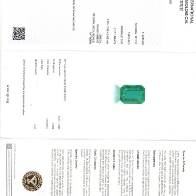 2.37 Ct IGI Certified Untreated Natural Zambian Emerald Gemstone AAA