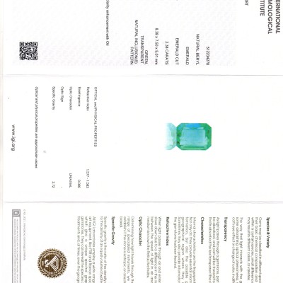 2.38 Ct IGI Certified Untreated Natural Zambian Emerald Gemstone AAA