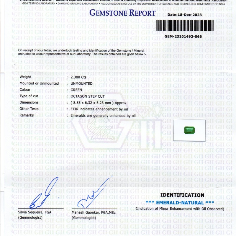 2.38 Ct GII Certified Untreated Natural Zambian Emerald Panna AAAA