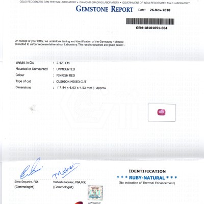 2.42 Ct GII Certified Unheated Untreated Natural Madagaskar Ruby AAA