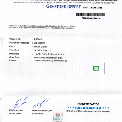 2.43 Ct GII Certified Untreated Natural Zambian Emerald Gemstone AAAAA