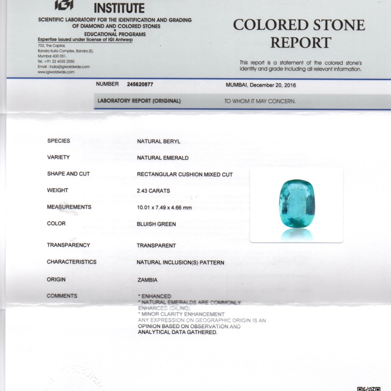 2.43 Ct Untreated Natural Zambian Emerald Gemstone Panna AAA++ 2.43 Ct Untreated Natural Zambian Emerald Gemstone Panna AAA++