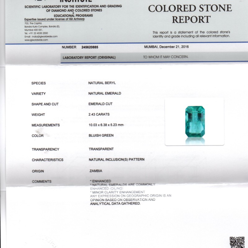 2.43 Ct Untreated Natural Zambian Emerald Gemstone Panna AAAAA 2.43 Ct Untreated Natural Zambian Emerald Gemstone Panna AAAAA