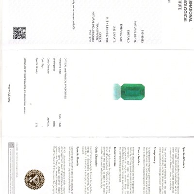 2.43 Ct IGI Certified Untreated Natural Zambian Emerald Gemstone 2.43 Ct IGI Certified Untreated Natural Zambian Emerald Gemstone