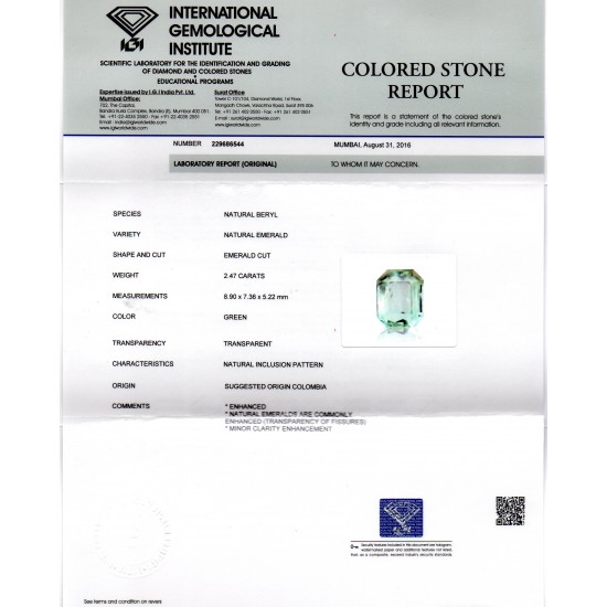 2.47 Ct Unheated Natural Colombian Emerald Gemstone **RARE**