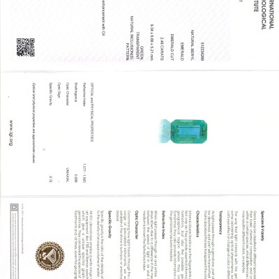 2.48 Ct IGI Certified Untreated Natural Zambian Emerald Gemstone AAA