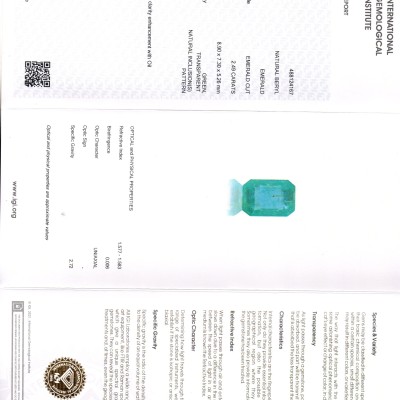 2.49 Ct IGI Certified Untreated Natural Zambian Emerald Gems AAA