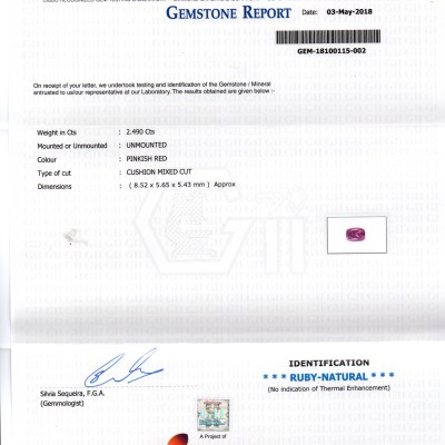 2.49 Ct GII Certified Unheated Untreated Natural Madagaskar Ruby