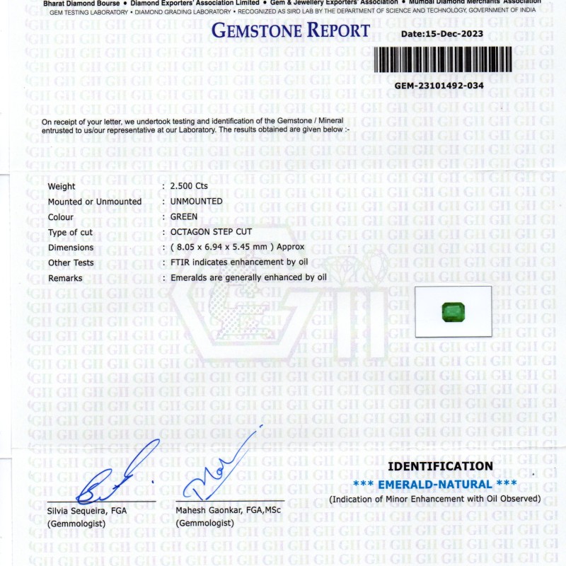 2.50 Ct GII Certified Untreated Natural Zambian Emerald Panna AAA