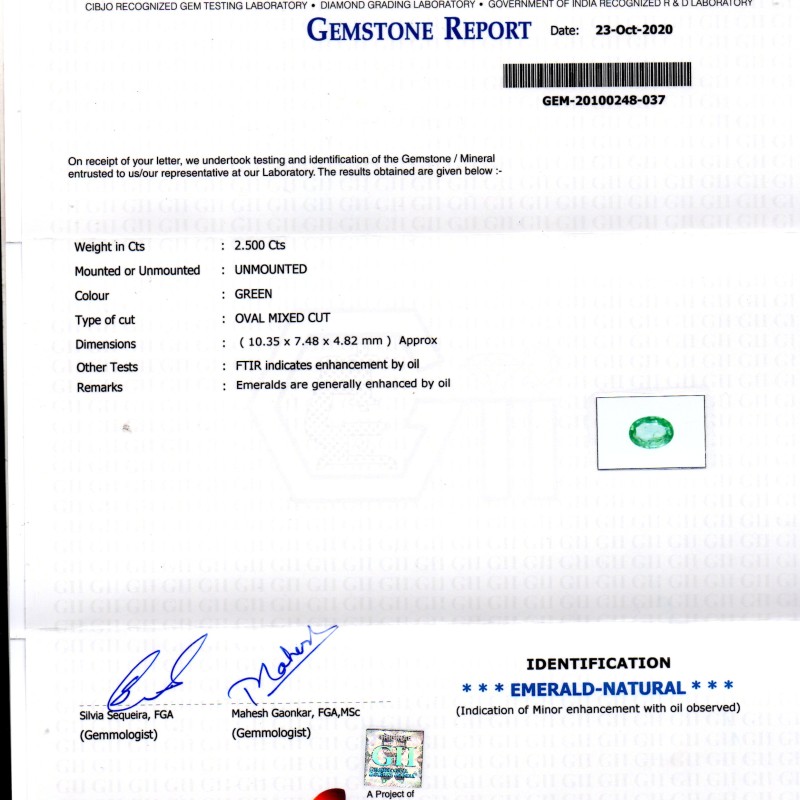 2.50 Ct GII Certified Untreated Natural Zambian Emerald Gems AAA 2.50 Ct GII Certified Untreated Natural Zambian Emerald Gems AAA