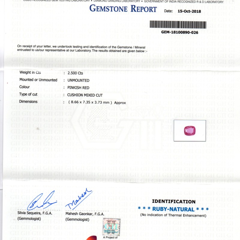 2.50 Ct GII Certified Unheated Untreted Natural Madagaskar Ruby AAA 2.50 Ct GII Certified Unheated Untreted Natural Madagaskar Ruby AAA