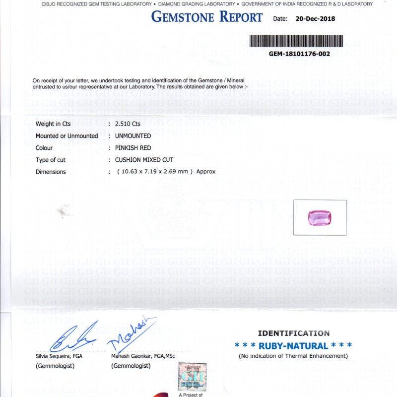 2.51 Ct GII Certified Unheated Untreated Natural Madagaskar Ruby AAA 2.51 Ct GII Certified Unheated Untreated Natural Madagaskar Ruby AAA