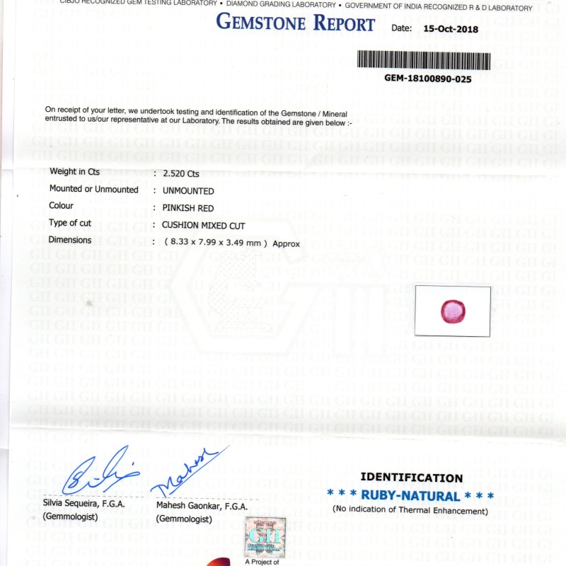 2.52 Ct GII Certified Unheated Untreted Natural Madagaskar Ruby AAA 2.52 Ct GII Certified Unheated Untreted Natural Madagaskar Ruby AAA