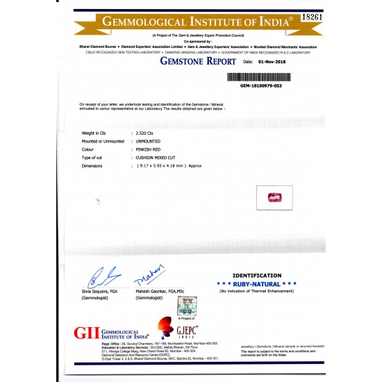 2.52 Ct GII Certified Unheated Untreated Natural Madagaskar Ruby AA