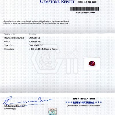 2.53 Ct Certified Unheated Untreated Natural Madagaskar Ruby 2.53 Ct Certified Unheated Untreated Natural Madagaskar Ruby