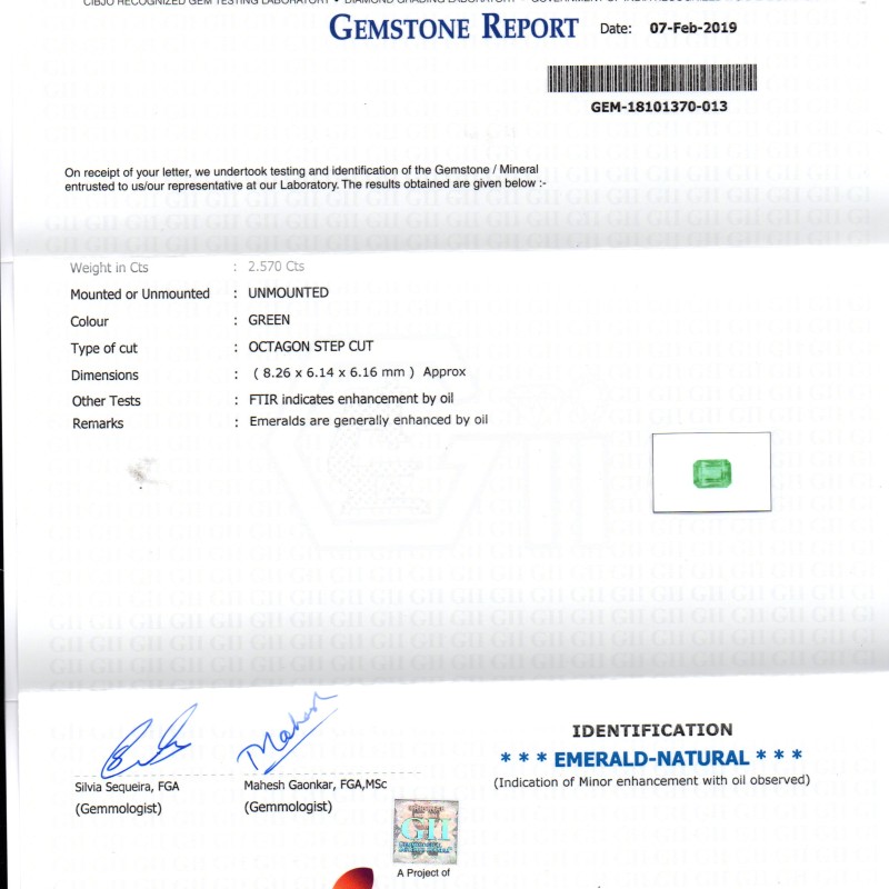 2.57 Ct Untreated Natural Zambian Emerald Gemstone Panna Gems AAAAA