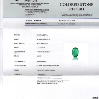 2.57 Ct IGI Certified Untreated Natural Zambian Emerald Gemstone AAA 2.57 Ct IGI Certified Untreated Natural Zambian Emerald Gemstone AAA