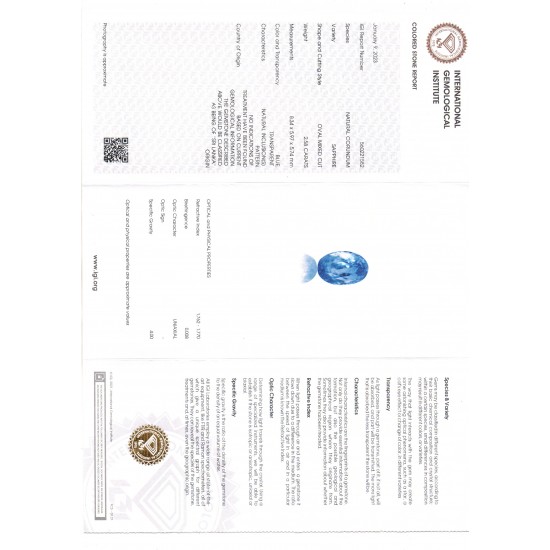 2.58 Ct IGI Certified Unheaated Untreated Natural Ceylon Blue Sapphire AA